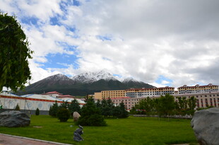 藏式建筑旁的青山绿地