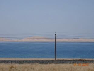 广阔水域边的空旷景致