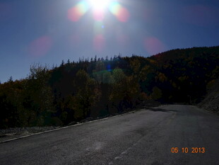 阳光照耀下的山间公路