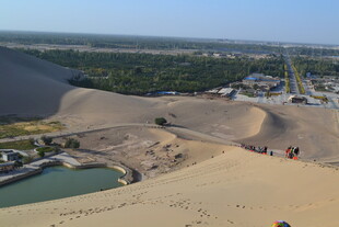 沙漠中的绿洲与沙丘景观