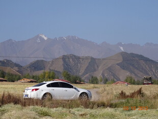 旷野中的白色轿车