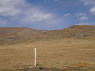 旷野中的白色标志杆