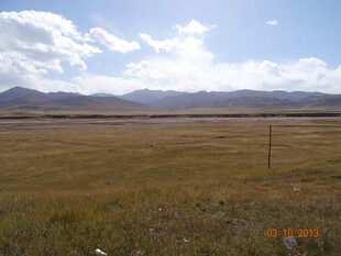 广袤草原与远处山峦景色