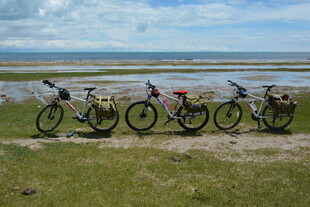 草原边停放的多彩自行车