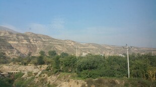 山间绿植与远处山峦景色