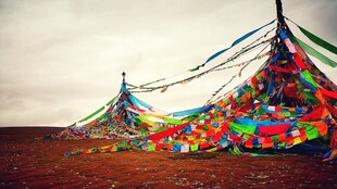 草原上的多彩经幡阵