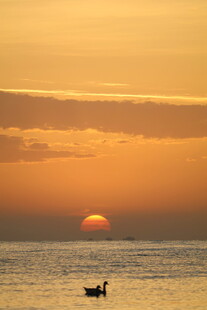 海上日落小船剪影美景