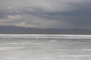 广阔冰面与阴沉天空景象