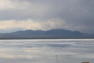 广阔水域与远处山峦景观