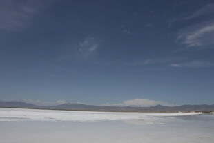 广阔盐湖与蓝天远景