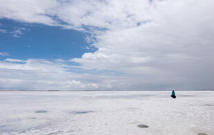 广阔盐湖上的孤独身影