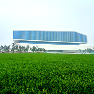 绿色田野中的现代建筑