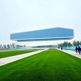 现代建筑前的大片绿地