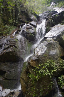 衡山山间瀑布与岩石绿植景观