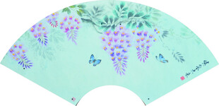 手绘葡萄图案清新扇子