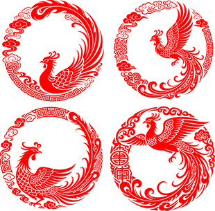 中式凤凰剪纸图案设计
