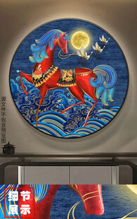 中式轻奢线条水墨仙鹤千里马画