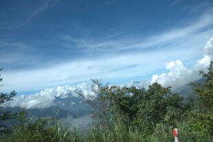 山间美景 蓝天白云映绿植