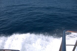 船行海面激起白色浪花