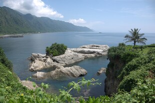 海岸风光 碧海 岩石与绿植