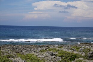 海边礁石与翻涌海浪景观