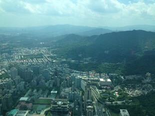 城市与山峦的空中景致