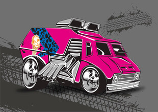 粉色酷炫三轮车卡通插画