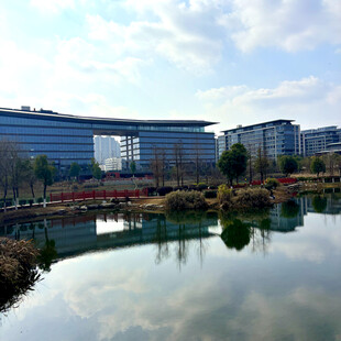 湖畔现代建筑群风景