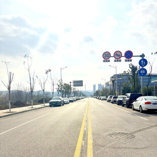 城市宽阔道路及路旁车辆
