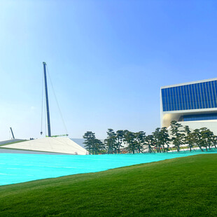 户外绿地旁的现代建筑景观