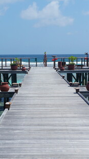 海边木质栈桥延伸向远方