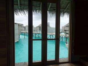 透过门窗看室外泳池景观