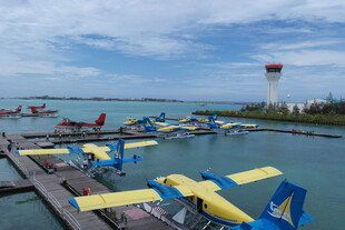 水上飞机停靠在码头