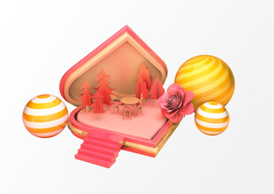 3D 爱心场景  C4D 立体