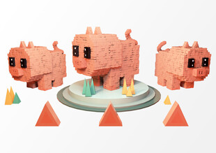 像素猪 体素猪 3D像素动物 