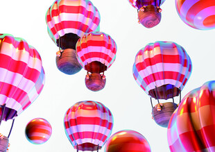 3D 热气球 红白条纹热气球 