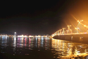 璀璨夜景下的桥梁与水面