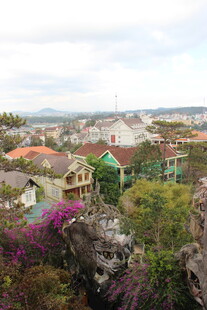 越南俯瞰多彩房屋与繁茂植被