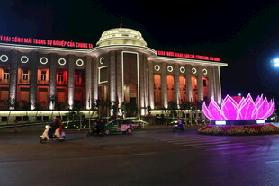 越南夜晚璀璨的建筑与莲花景观