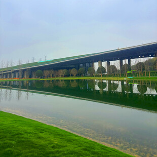 河畔高架桥与绿地美景
