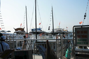 越南港口停泊的多艘帆船