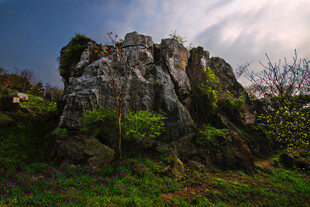 越南嶙峋怪石与葱郁草地景观