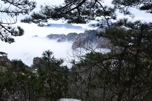 山林雪景中的朦胧云海