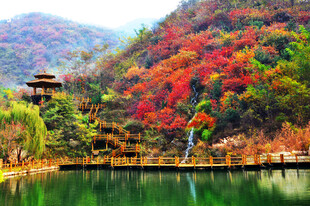 秋日湖畔山林美景