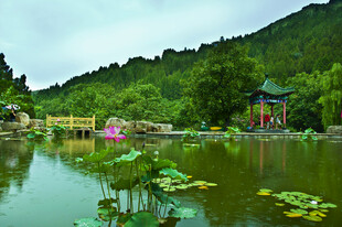 湖畔美景 青山绿水映亭阁