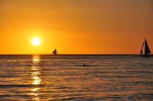 海上日落时的帆船美景