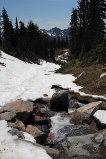 山间融雪溪流与嶙峋石块