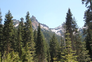 山林间的秀丽雪山景致