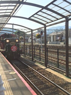 日本车站铁轨旁的列车