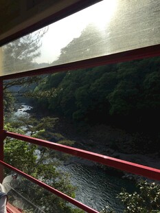 日本山间铁轨旁的自然景致